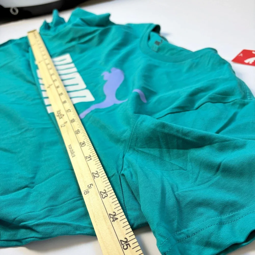 Puma Essentials 2 Col Logo Tee Mens XL Deep Aqua Graphic T-Shirt Shot Sleeve